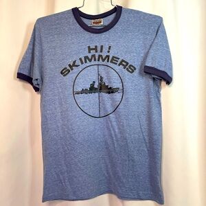 VTG Hanes heather blue graphic ringer tee ‘Hi Skimmers! / Bye Skimmers!’ Sz L